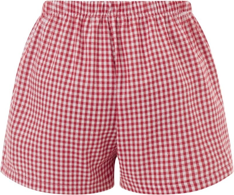 Womens Boxer Shorts Gingham Y2k Pajama Cute Plaid Striped Print Lounge Sleep Shorts - Image 6