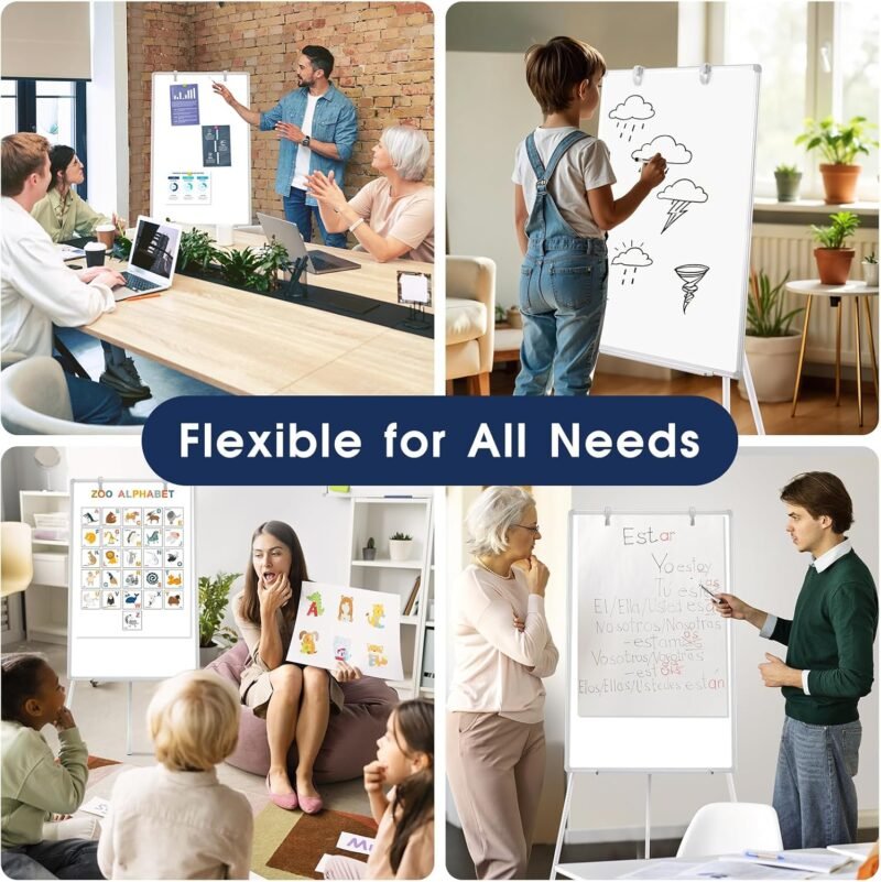 Magnetic Whiteboard Easel, 36"x24" Height Adjustable Dry Erase Board with Stand, Large Aluminium Frame White Board for Teaching, Flipchart Standing Writing Board for Office, Home (White) - Image 7