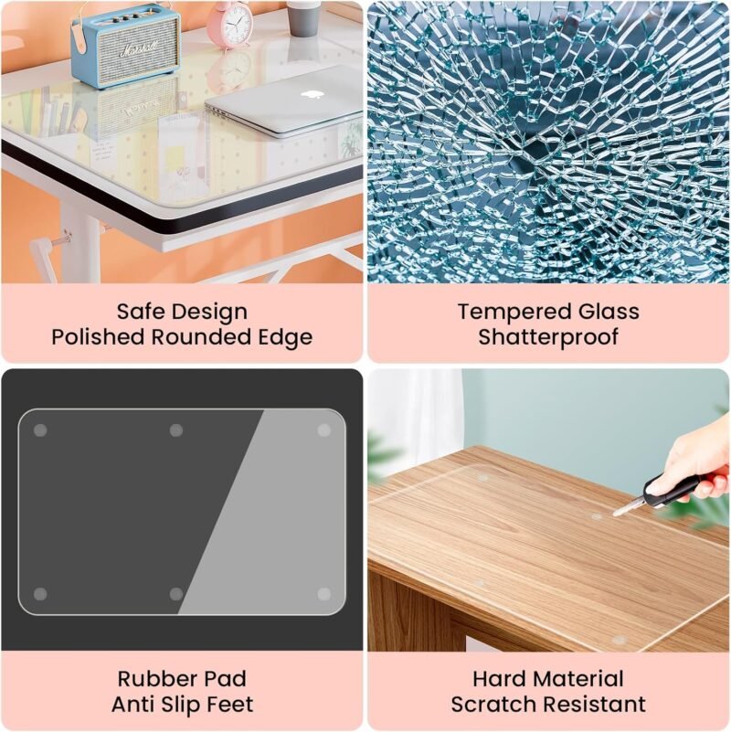 JAMBALAY Tempered Glass Desk Pad to Protect Desk, 32" x 20" Office Desk Pad for Keyboard and Computer Monitor, Clear Desk Protector Pad, Clear Desk Mat for Desktop Dry Erase - Image 2