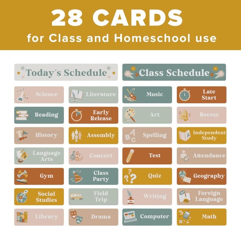 The Ultimate Pocket Chart for Classroom - Beautiful Daily Schedule Calendar with Designed Cards Encourages Visual Learning for Kids - Fun Boho Routine Calendar Chart Fits Nicely with Any School Decor - Image 5