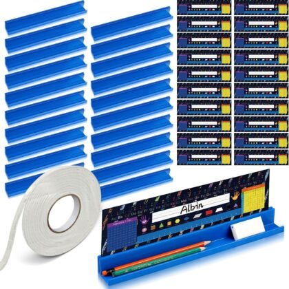 PerKoop 5 Pcs Classroom Desk Name Plates Holder Set Index Cards Storage Classroom Name Tags Kids Desk Accessories Desktop Helper Prop and Park Station Tray Organizer Water