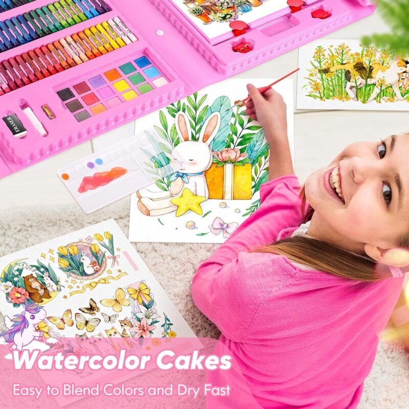 Soucolor Easter Gifts for Kids Teens Girls Boys Ages 4, 6, 8, 10, 12, 283 Pieces Drawing Set Art Kits with Trifold Easel, 2 Drawing Pads, 1 Kids Activity Coloring Book, Crayons, Pastels, Watercolor - Image 5