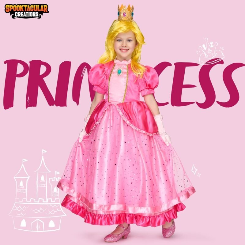 Spooktacular Creations Halloween Pink Peach Princess Dress, Kids Princess Dress Up, Peach Crown Costume for Girls Birthday - Image 2