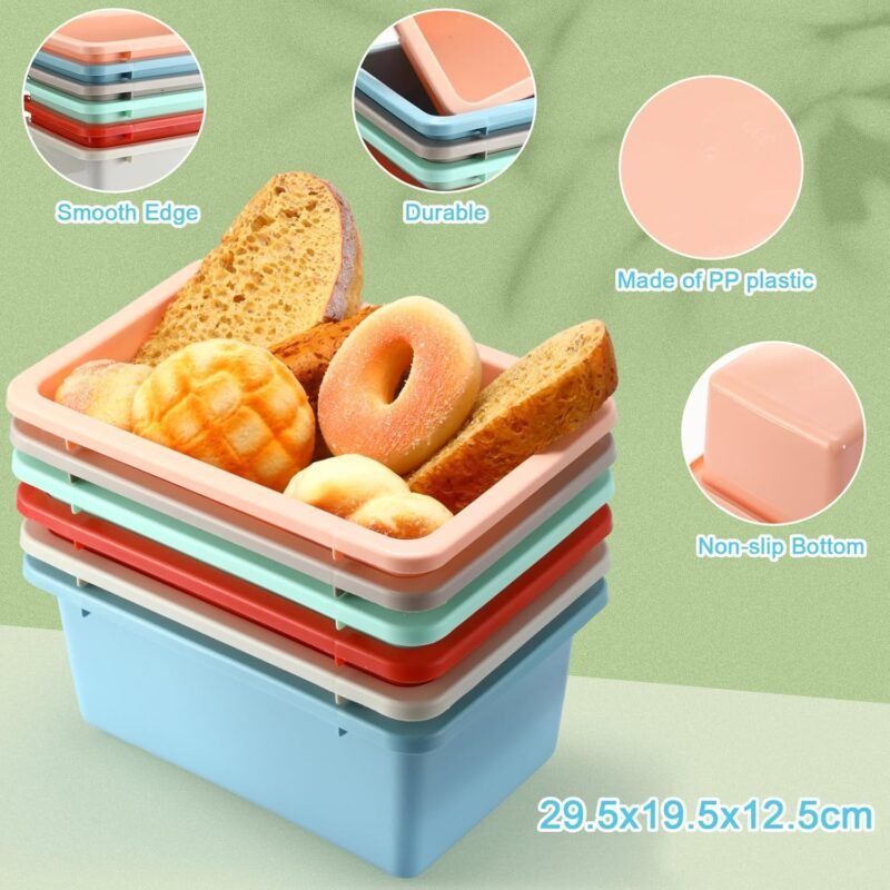 Thyle 24 Pieces 11.6 x 7.7 Inch 6 Colors Plastic Cubby Bins with Labels Classroom Stacking Bins Storage Container Organizer Storage Cubbies for Classroom Office (Retro Color) - Image 4