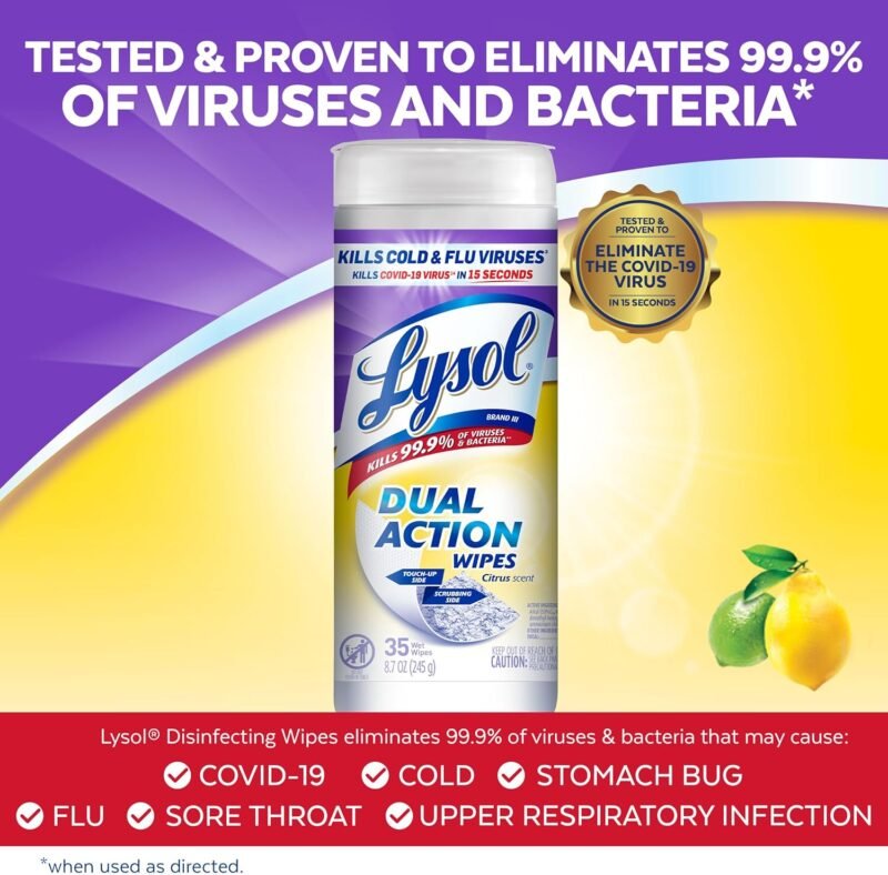 Lysol Dual Action, Disinfecting Wipes, Citrus, Blue 35Ct - Image 3