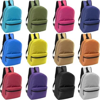 20-Pack 17" School Backpacks for Kids - Backpacks in Bulk for Elementary, Middle, and High School Students, 12 Assorted Colors