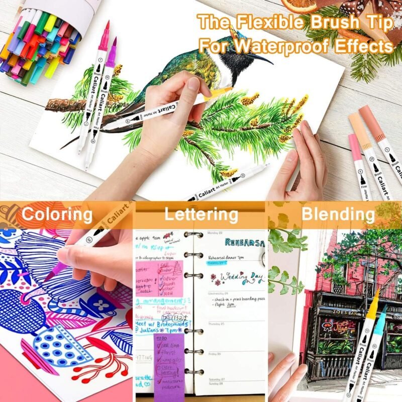 Caliart 34 Double Tip Brush Pens Art Markers, Aesthetic Cute Preppy Stuff School Supplies, Artist Fine & Brush Pen Coloring Markers for Kids Adult Book Cards Drawing Craft Kit Teacher Office Supplies - Image 8