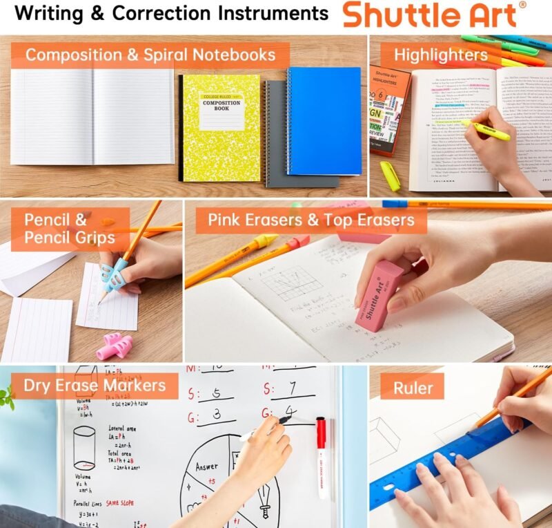 Shuttle Art 102 PCS Back to School Supplies Kit, School Supply Box for Grades K-5, School Supplies for Kids and Students, Including Pencils, Pens, Markers, Erasers, Notebooks, Folders and More - Image 3