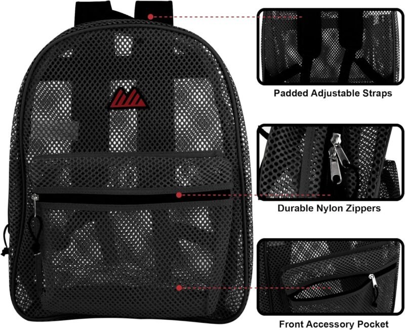 Summit Ridge Mesh Backpacks for Kids, Adults, School, Beach, and Travel, Colorful Transparent Mesh Backpacks with Padded Straps - Image 2