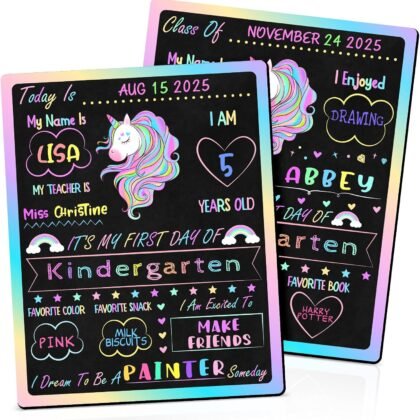 Double Sided First & Last Day of School Chalkboard Sign, 10" x 12" Reusable School Board, Colorful Photo Prop, Teacher Gift, Preschool to 12th Grade(Unicorn)