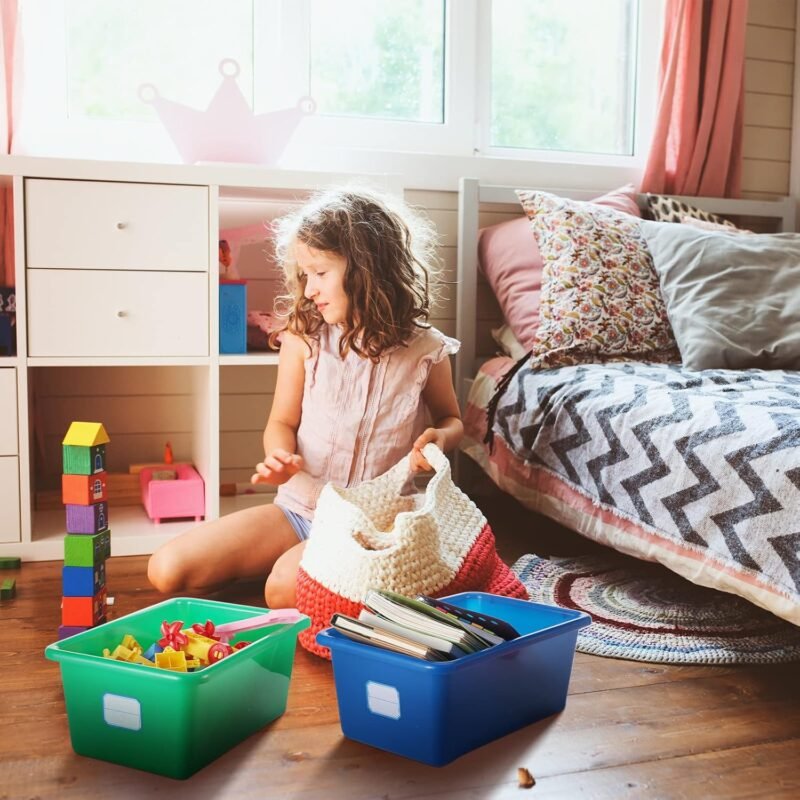 Hoolerry 24 Pcs Plastic Cubby Storage Bins Classroom Cubby Organization with Self Adhesive Labels Bin Small Stackable Storage Containers Toy Book Box for School(11.5 x 7.5 x 5 Inch,Colorful) - Image 5