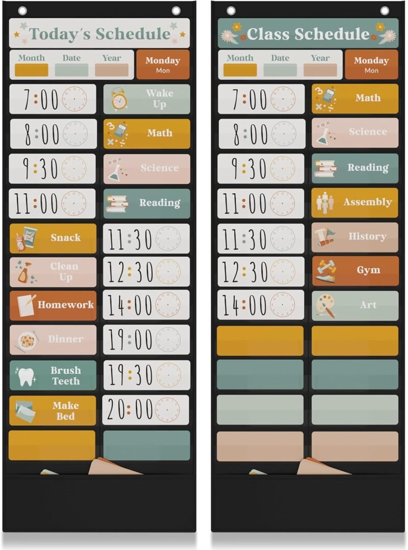 The Ultimate Pocket Chart for Classroom - Beautiful Daily Schedule Calendar with Designed Cards Encourages Visual Learning for Kids - Fun Boho Routine Calendar Chart Fits Nicely with Any School Decor