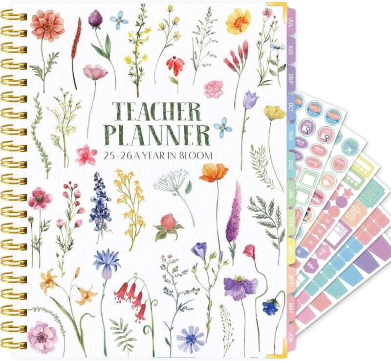2025-2026 Teacher Planner - Lesson Plan Book for Teachers 25-26, 8.5"x11" Big Academic Planner from July 2025 to June 2026, Weekly & Monthly School Agendar Book with Tab,Stickers for Teachers Supplies