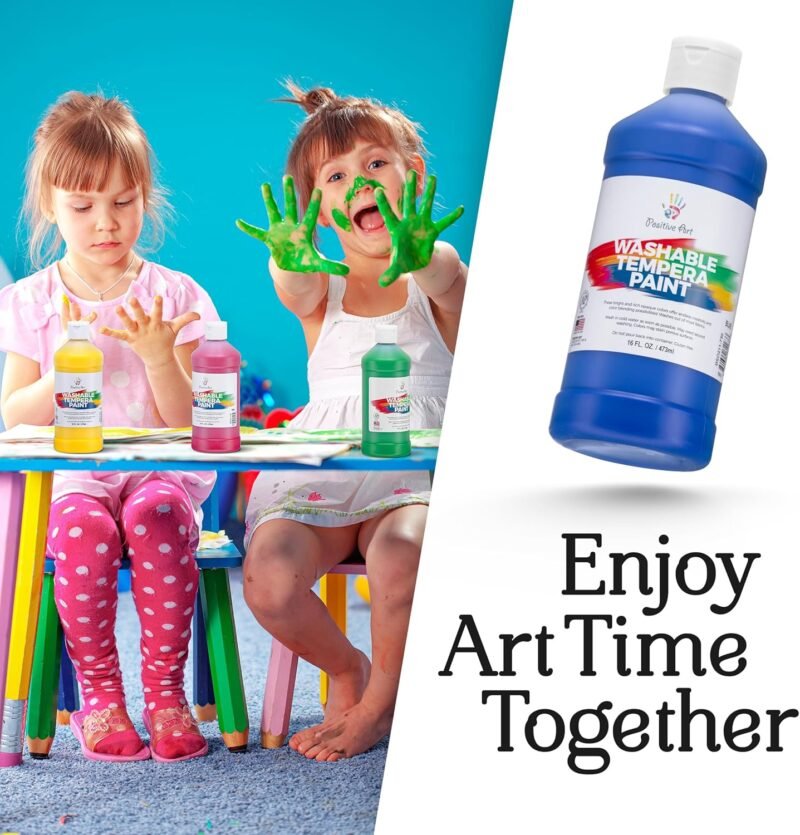 Positive Art Washable Paint for Kids – (8 Colors, 16 oz Each) Made in USA, Non-Toxic Tempera Paint Set – Bulk Classroom Paints for Students, Finger Painting, School Use – 8 Pack - Image 2