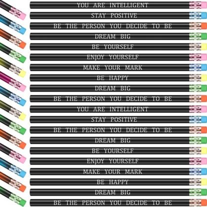 Epakh 100 Pcs Inspirational Pencils Color Changing Pencils Bulk with Eraser HB Wooden Pens Gift for Kids Students Classroom Motivational Graduation Gift(Black,Classic Style)