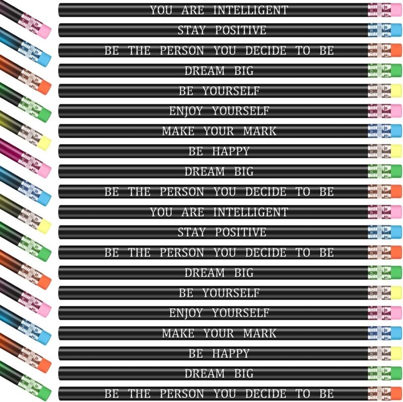 Epakh 100 Pcs Inspirational Pencils Color Changing Pencils Bulk with Eraser HB Wooden Pens Gift for Kids Students Classroom Motivational Graduation Gift(Black,Classic Style)