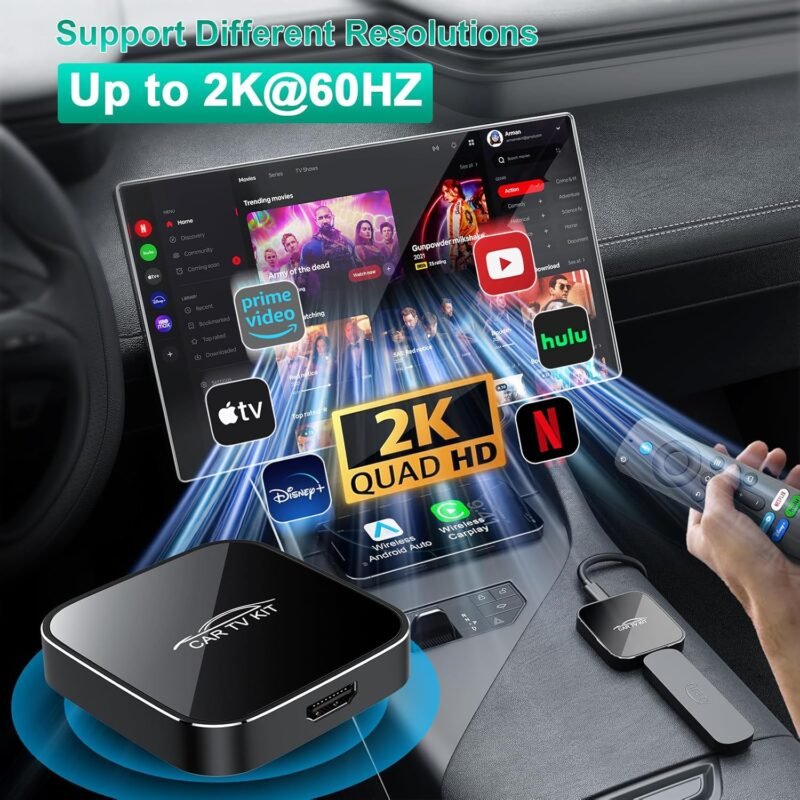 Car TV Mate Max with Wireless CarPlay and Android Auto Adapter, Fire TV Stick Converter for Car, 3 in 1 HD HDMl Multimedia Adapter Cast Video/Game to Cars for Wired CarPlay and Most Streaming Devices - Image 4