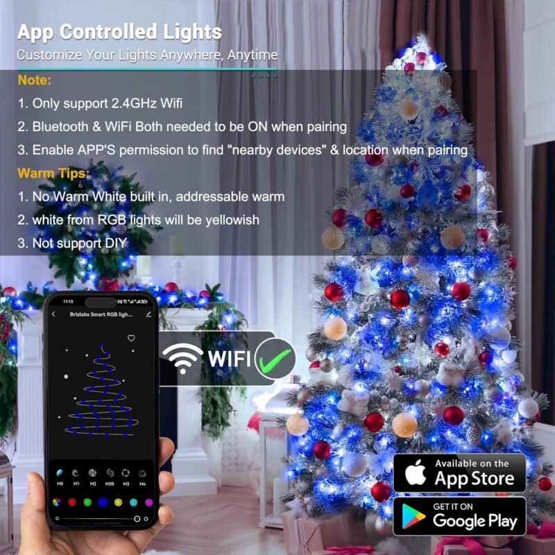 Brizled Smart Christmas Lights, 196ft 600 LED Smart WiFi Color Changing String Lights App Controlled, RGB Christmas Tree Lights Work with Alexa & Google Home for Halloween Indoor Outdoor Decor - Image 2