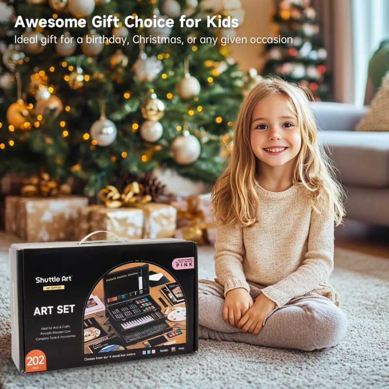 Shuttle Art Deluxe Gift Art Kit, 202-Piece Wooden Art Supplies Set with 4 Drawing Pads, Canvases, Coloring Sheets, Acrylic Paint, Crayons, Oil Pastels, Colored Pencils for Kids - Image 6