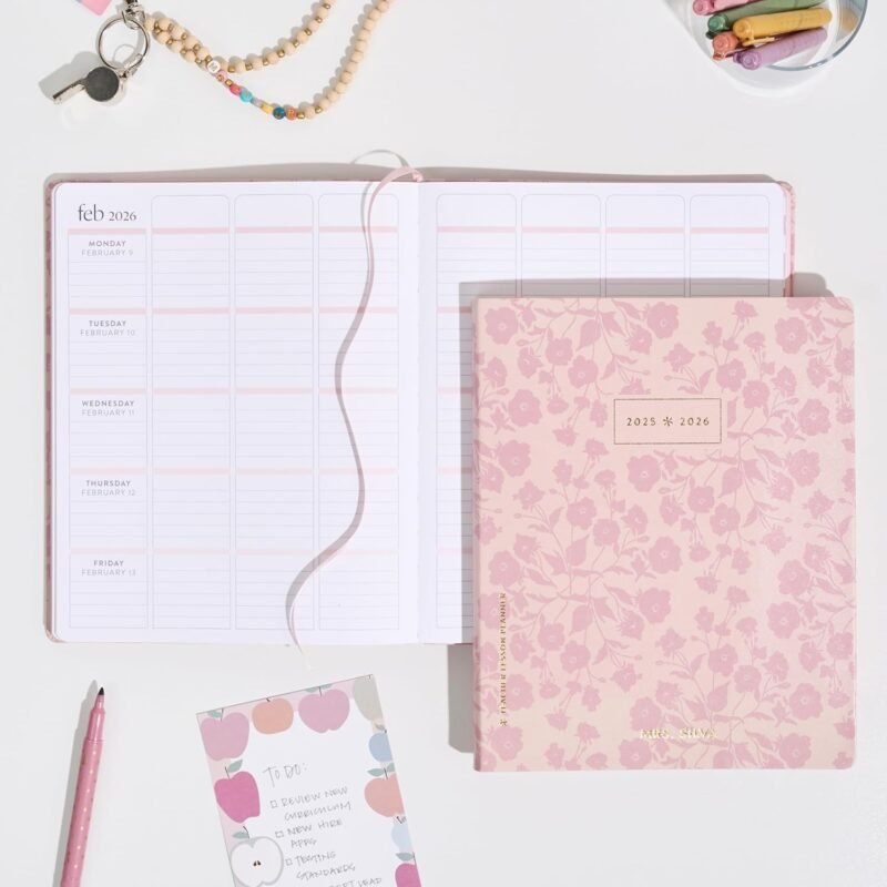 Erin Condren 12-Month Teacher Lesson Planner (Jul 2025 - Jun 2026), 8" x 10" Softbound Weekly and Monthly Planner, Bouquet Vegan Leather Covers, Minimal Theme, Horizontal Layout, Layflat Binding - Image 2