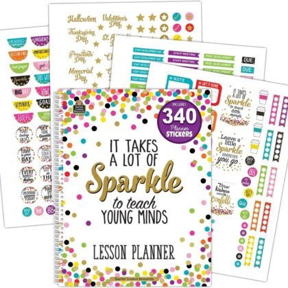 Teacher Created Resources 2152 Lesson Planner w/Stickers, Confetti, 8-1/2-Inch x11-Inch, Multi