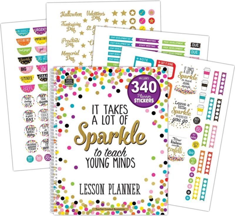 Teacher Created Resources 2152 Lesson Planner w/Stickers, Confetti, 8-1/2-Inch x11-Inch, Multi
