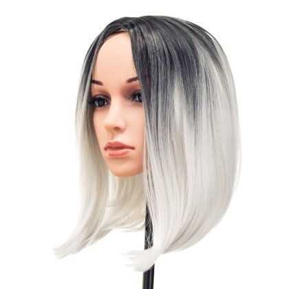 SWACC Ombre Colors Straight Short Hair Bob Wig Synthetic Colorful Cosplay Daily Party Flapper Wig for Women with Wig Cap (Grey)