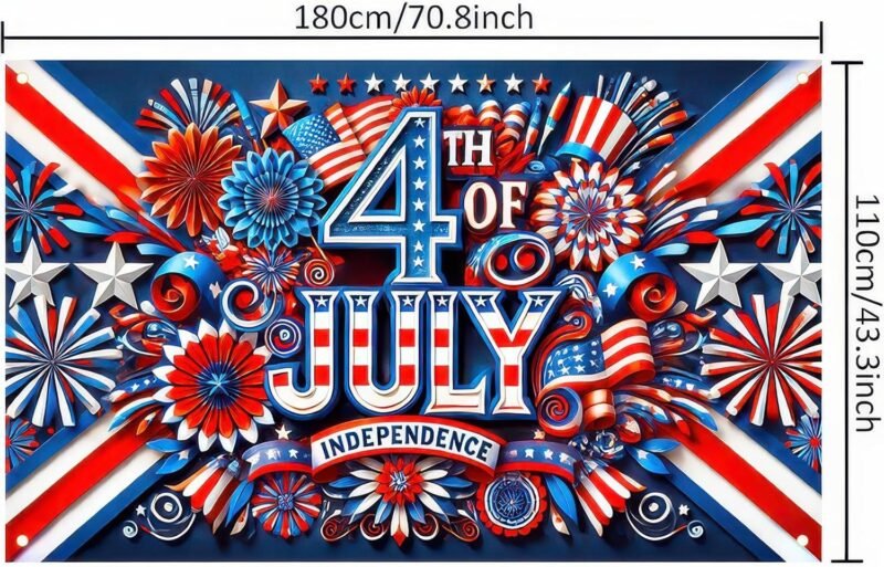 Independence Day Background Banner 71 x 43 Inch 4th of July Veterans Day Memorial Day Banner Decorations Supplies America Independence Day Theme Patry Decorations Indoor Outdoor Supplies - Image 6