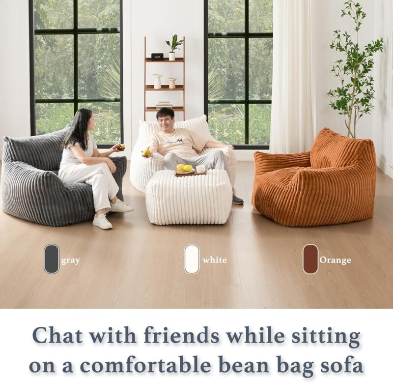 Giant Plush Bean Bag Chair for Adults with Armrests - Oversized Comfy Beige Beanbag Lounge Lazy Floor Sofa Accent Chair for Living Room, Bedroom & Dorm, Cozy Fluffy Single Cloud Mini Couch - Image 8