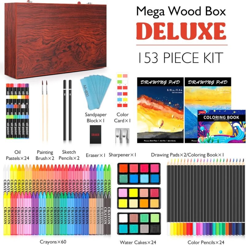 Caliart Art Supplies, 153-Pack Deluxe Wooden Art Set Crafts Drawing Painting Coloring Supplies Kit with 2 A4 Sketch Pads, Halloween Creative Gift Box for Adults Artist Beginners Kids Girls Boys - Image 2