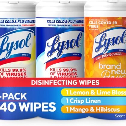 Lysol Disinfectant Wipes Bundle, Multi-Surface Cleaning Wipes, For Disinfecting & Cleaning, contains Lemon & Lime Blossom, Crisp Linen, & Mango & Hibiscus, 3x80 ct, (240 ct Total)