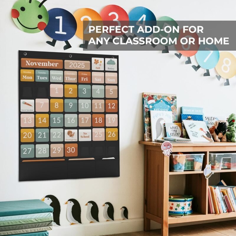 The Ultimate Classroom Calendar Pocket Chart for Kids - Beautiful Calendar with Educational Cards for Easy Learning - Fun Boho Classroom/Teacher Must Have Supplies That Fits Nicely w/Any School Decor - Image 8