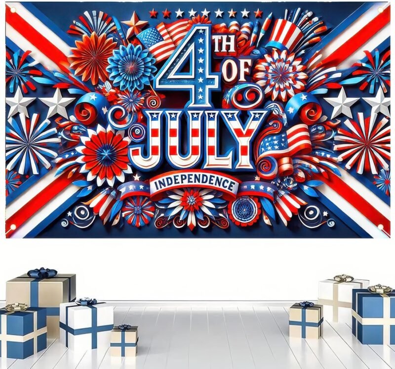 Independence Day Background Banner 71 x 43 Inch 4th of July Veterans Day Memorial Day Banner Decorations Supplies America Independence Day Theme Patry Decorations Indoor Outdoor Supplies - Image 3