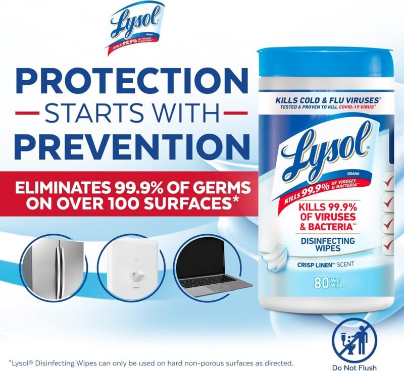 Lysol Disinfectant Wipes, Multi-Surface Antibacterial Cleaning Wipes, For Disinfecting and Cleaning, Crisp Linen, 80 Count - Image 5