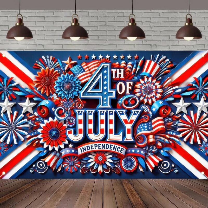 Independence Day Background Banner 71 x 43 Inch 4th of July Veterans Day Memorial Day Banner Decorations Supplies America Independence Day Theme Patry Decorations Indoor Outdoor Supplies - Image 2