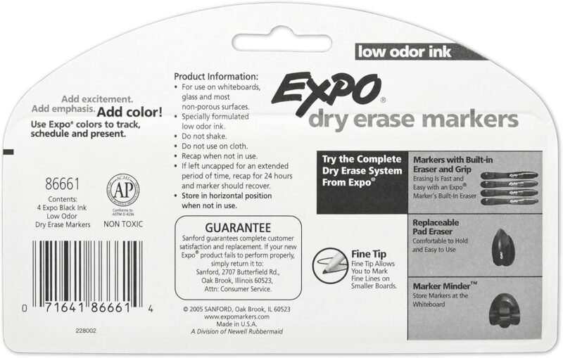 EXPO Dry Erase Markers, Low Odor Ink, Black, Fine Tip, 4 Count - Easily Erases, Vibrant Ink, Ideal for Classroom, Back to School Supplies, Teachers, Office, Whiteboard & Home - Image 9