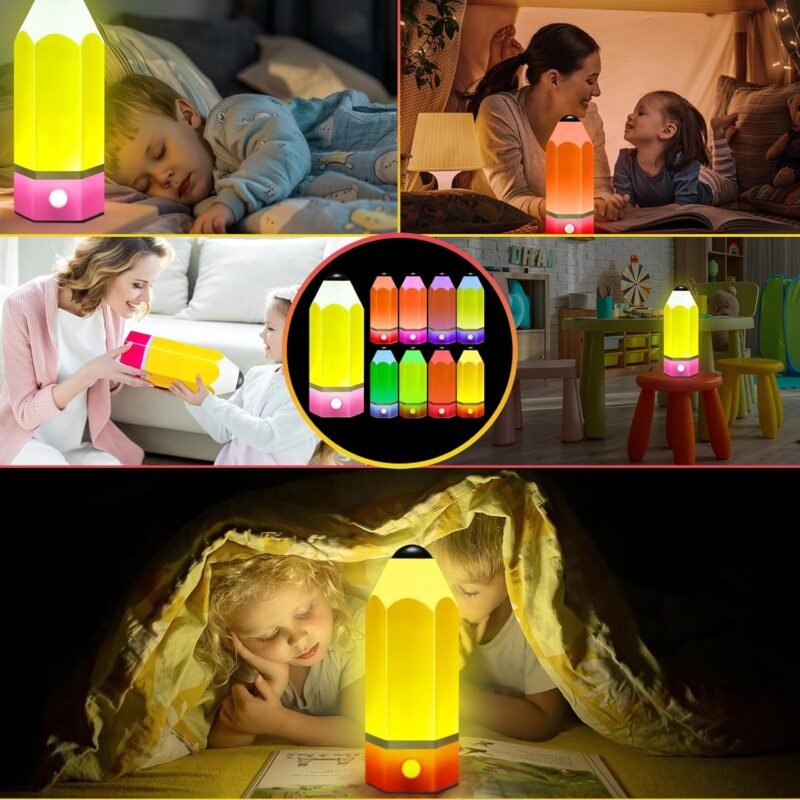VIHOSE Classroom Pencil Lamp, Glass LED Design, Adjustable Multicolor Night Lights for Back to School Gifts Classroom Elementary Teachers Desk Garden Bedroom Table Decoration - Image 7