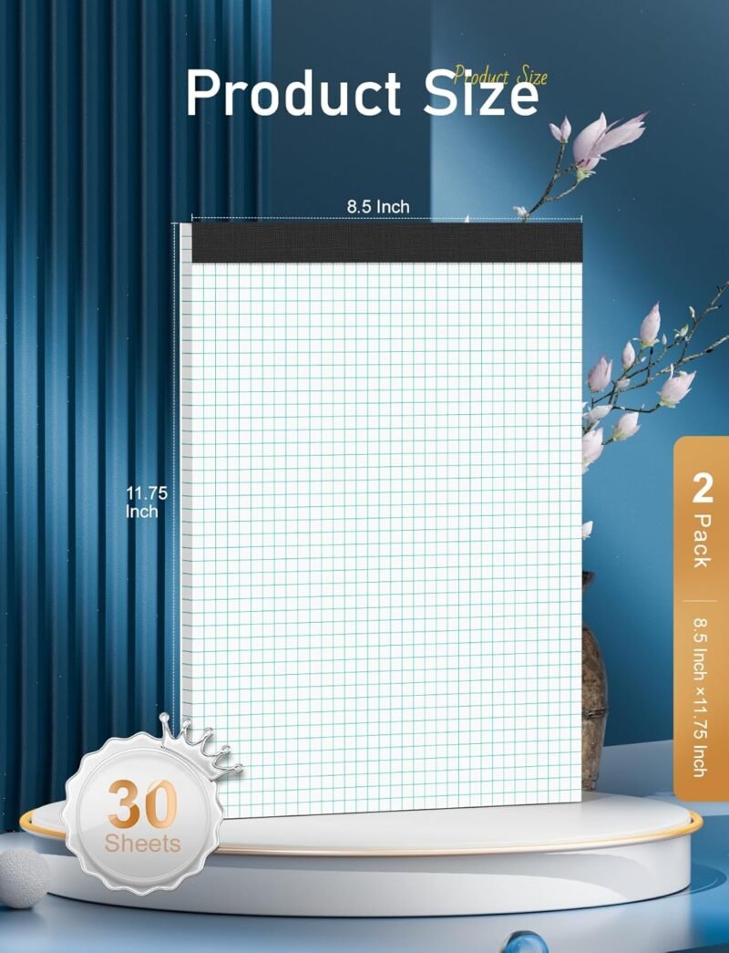 Graph Paper Pad 8.5 x 11, 2 Pack, 4x4 Graph Ruled, Grid Paper Pad 8-1/2" x 11", Blueprint Quadrille Pad, Easy Tears Off, Grid Pad Notebook 8.5 x 11, White 70 GSM Graft Paper, 30 Sheets/Pad - Image 2