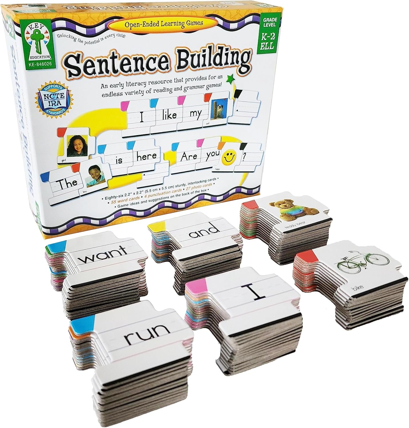 Key Education Sentence Building Game, Phonics Puzzles for Kids Ages 6-8, Learn to Read Parts of Speech, Sight Words, and More, Speech Therapy Materials for Kindergarten, 1st Grade, and Up