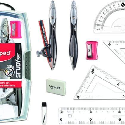 Maped Study Geometry 10 Piece Set - Advanced Student Kit - Precision Tools - Durable & Ergonomic Design - Enhances Creativity - Quality Materials