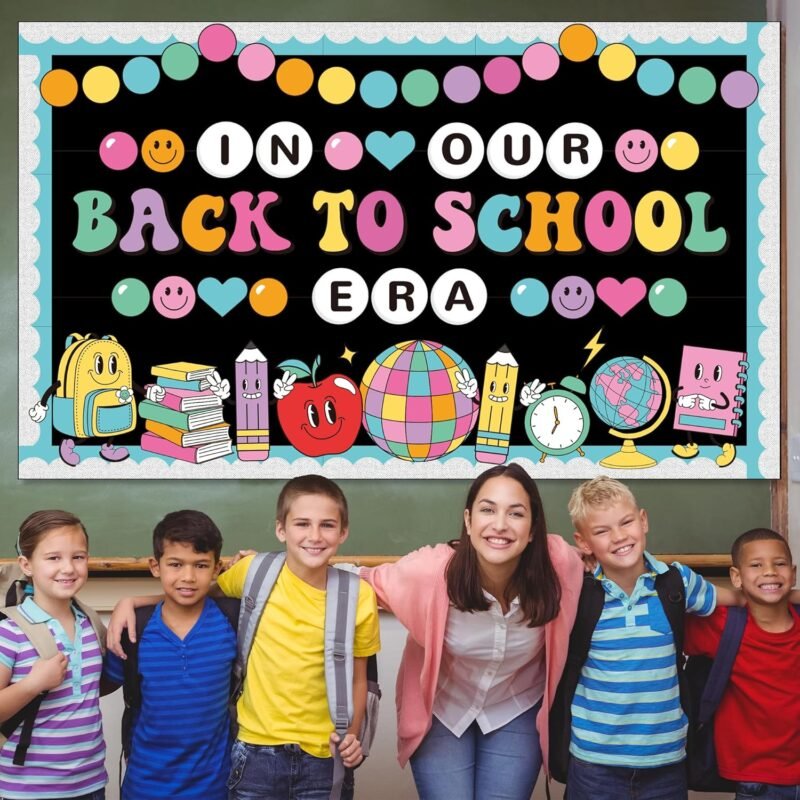 Welcome Back to School Bulletin Board Welcome Back Classroom Decoration Hippie Retro Bulletin Board Set in Our Back to School Era Cutouts for School Chalkboard Wall Door Decor Supply - Image 6