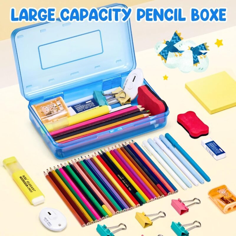 GAMENOTE Plastic Pencil Box with Personalized Sticker,Kids Large Hard Pencil Case with Snap-tight Lid,Clear Crayon Maker Organizer,Small Art Craft Storage Containers,School Supplies Box for Boys,Girls - Image 3
