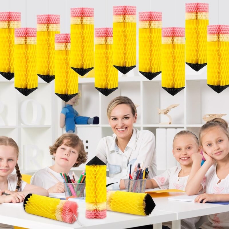 JULMELON 6 PCS Hanging Pencil Lanterns Honeycoms Welcome Back to School Classroom Decorations, Perfect for Preschool Classroom First Day of School Party Supplies Decor - Image 4