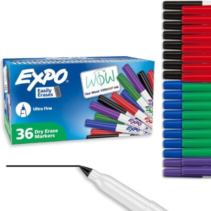 EXPO Dry Erase Markers, Low Odor Ink, Assorted Colors, Ultra Fine Tip, 36 Count