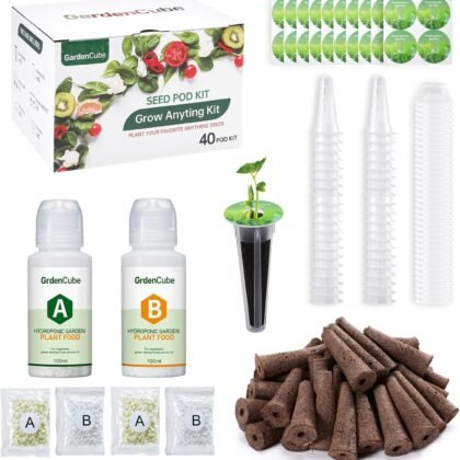 166pcs Hydroponic Pods Kit: Compatible with Aerogarden Grow Anything Herb Kits - Includes Grow Sponges Grow Baskets Grow Domes Labels A&B Plant Food - Hydroponics Supplies for Most Brand