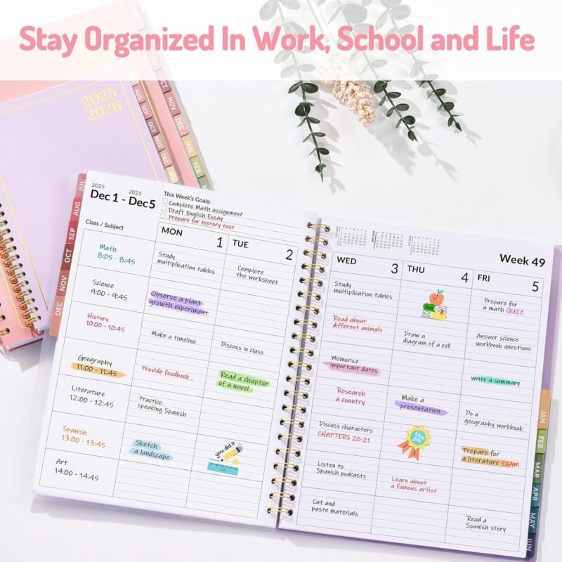 Teacher Planner 2025-2026, Forvencer Academic Planner from Jul 2025 - Jun 2026, 8.5"x11", Weekly & Monthly Calendar Planning Book with 7 Periods, School Lesson Agenda with Subjects, Pastel Teacher Student Supplies, Month Tabs, Pink - Image 7