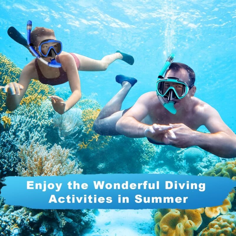 Snorkeling Gear for Adults, Dry Top Snorkel Set with Panoramic Anti-Leak and Anti-Fog Tempered Glass Lens, Adjustable Snorkeling Set for Scuba Diving Swimming Training Snorkel Kit - Image 6