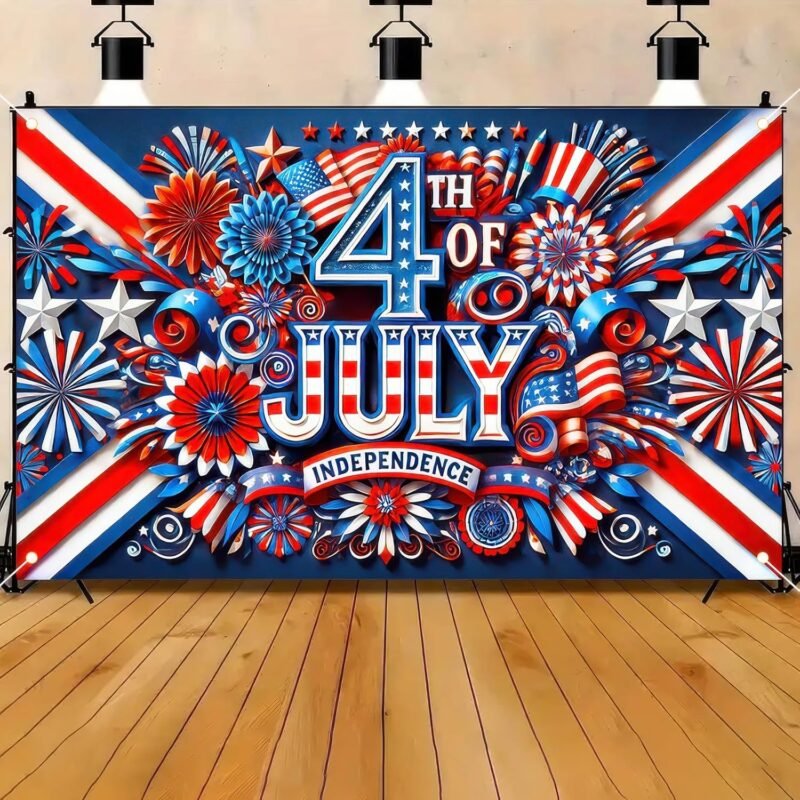 Independence Day Background Banner 71 x 43 Inch 4th of July Veterans Day Memorial Day Banner Decorations Supplies America Independence Day Theme Patry Decorations Indoor Outdoor Supplies - Image 4
