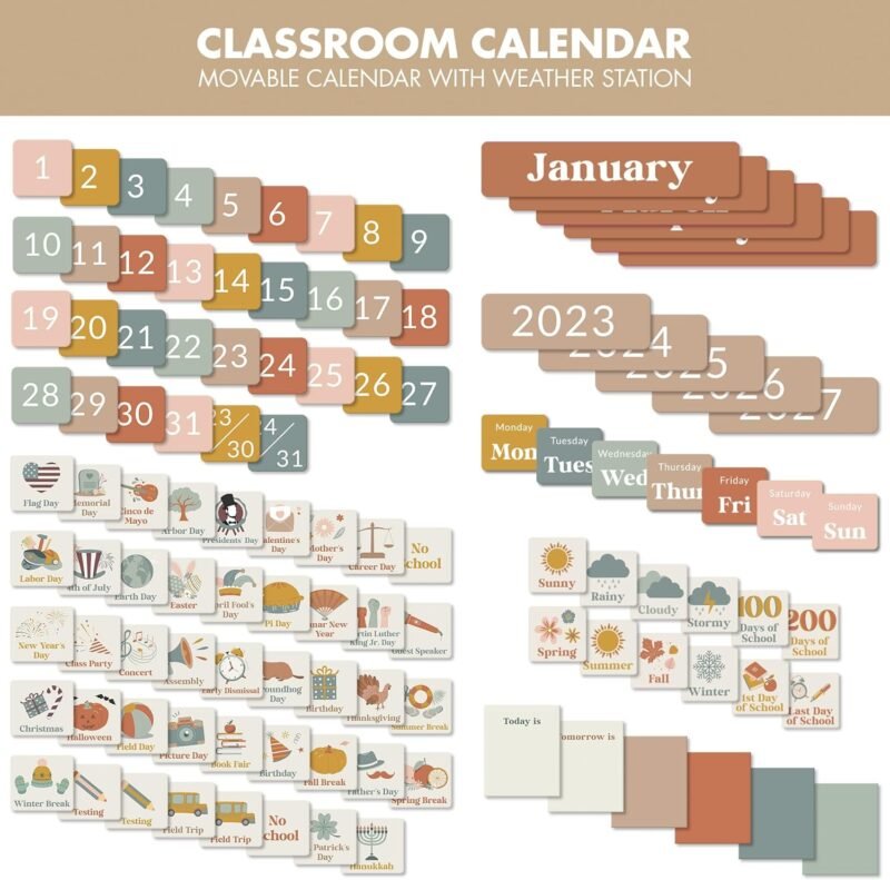 The Ultimate Classroom Calendar Pocket Chart for Kids - Beautiful Calendar with Educational Cards for Easy Learning - Fun Boho Classroom/Teacher Must Have Supplies That Fits Nicely w/Any School Decor - Image 7