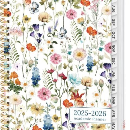 Planner 2025-2026, Academic Year Monthly and Weekly Calendar Planner, Jul 2025 - Jun 2026, Hardcover Teacher Student Planning Agenda book with Tabs, Perfect for School Office Supplies , 6.3" x 8.5" - Wildflower